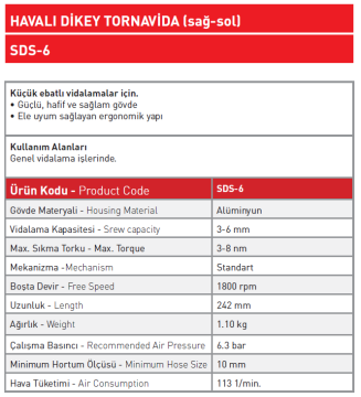 Havalı Dikey Tornavida SDS - 6
