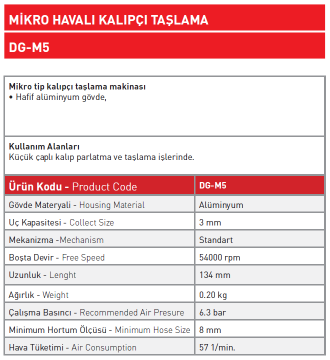 Mikro Havalı Kalıpçı Taşlama DG - M5