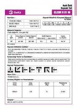 GeKa ELCOR R 81 Ni Rutil Özlü Kaynak Teli E81T1Nİ1C