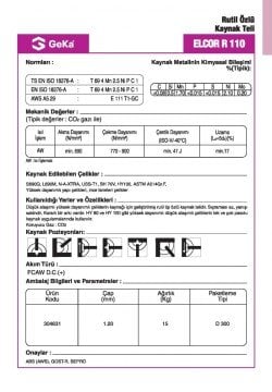 GeKa ELCOR R 110 Rutil Özlü Kaynak Teli E111T1GC