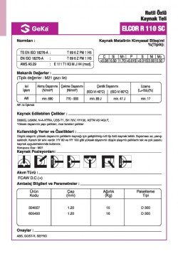 GeKa ELCOR R 110 SC Özlü Kaynak Teli E111T1GCGMH4