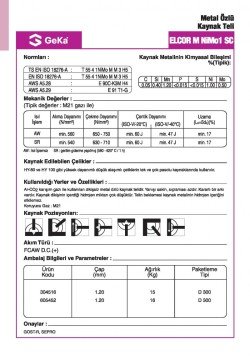 GeKa ELCOR M NiMo1 SC Metal Özlü Kaynak Teli E80CB2H4