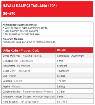 Havalı Kalıpçı Taşlama 90 Derece DG-690