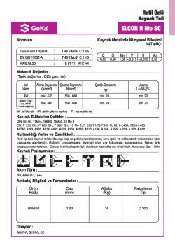 GeKa ELCOR R Mo SC Rutil Özlü Kaynak Teli E81T1A1CH4