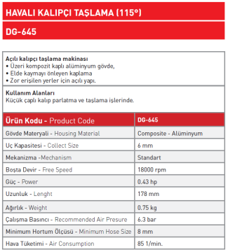 Havalı Kalıpçı Taşlama 115 Derece DG - 645