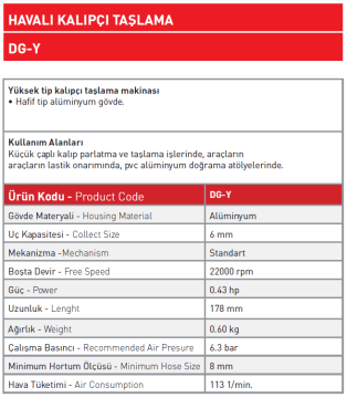 Havalı Kalıpçı Taşlama DG - Y