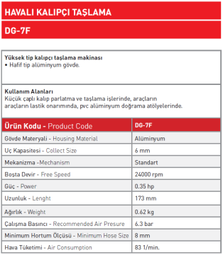 Havalı Kalıpçı Taşlama DG - 7F