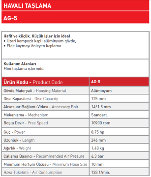 Havalı Taşlama 125 MM AG - 5