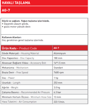 Havalı Taşlama 180 MM AG - 7