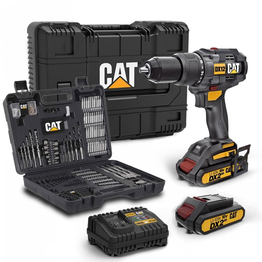 CAT DX12SET 18Volt/2.0Ah Li-ion Çift Akülü Kömürsüz Profesyonel Darbeli Matkap+DA01903 201 Parça Delme/Vidalama Uç Seti