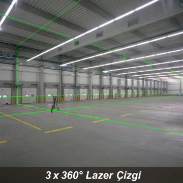 KOBB KBL34GTP 40 Metre Profesyonel Li-ion Şarjlı 3X360⁰ Otomatik Hizalamalı Yeşil Çapraz Çizgi Lazer Distomat+Tripod