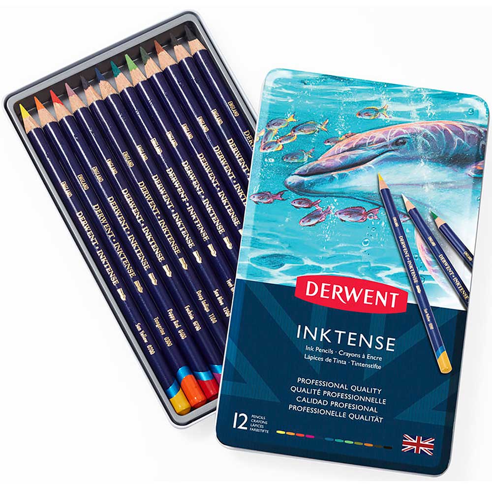 Derwent Inktense Mürekkep Bazlı Boya Kalemi Metal Kutu 12'li