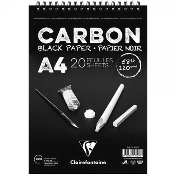 Clairefontaine Carbon 120gr Siyah Üstten Spiralli Resim Blok 20 Sayfa A4