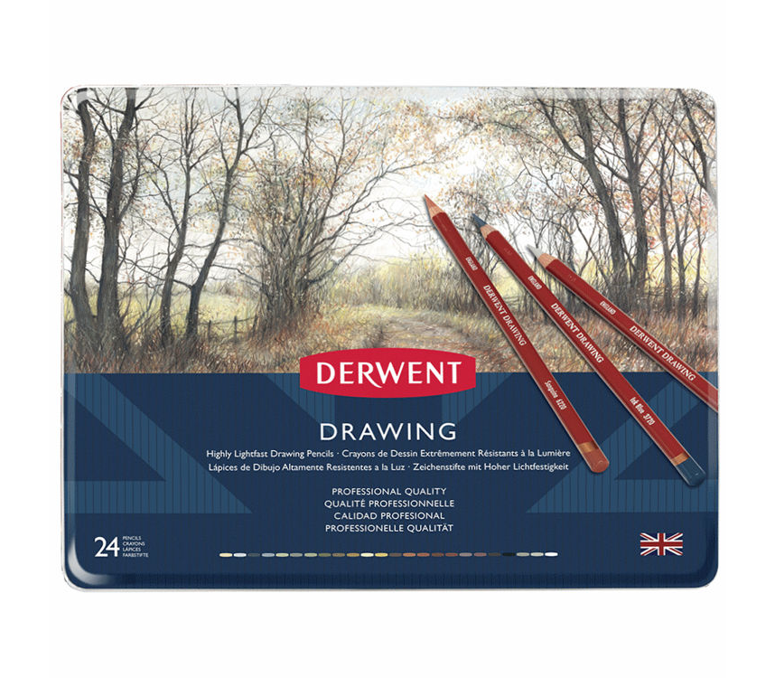 Derwent Drawing Pencils Renkli Çizim Kalemi Seti 24'lü Teneke Kutu