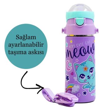 Muggle Pipetli Çelik Matara Kedi Desenli 550 ml