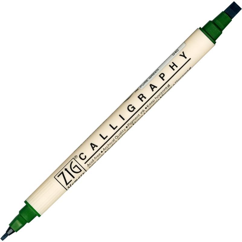 Zig Calligraphy Çift Uçlu Kaligrafi Kalemi 2 mm + 5 mm 040-Pure Green