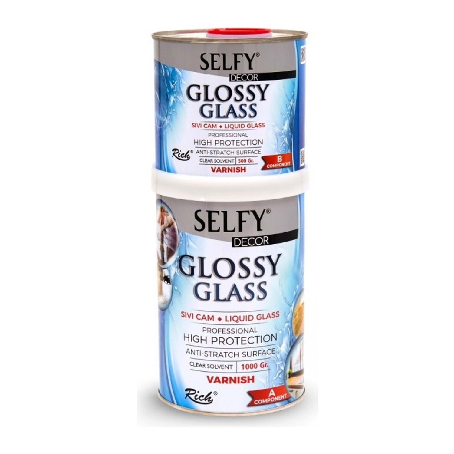 Rich Selfy Decor Glossy Glass Sıvı Cam Vernik 1000+500ml