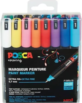 Uni Posca PC-1MR Boyama Markörü 0.7 mm Ana Renkler 16'lı Set