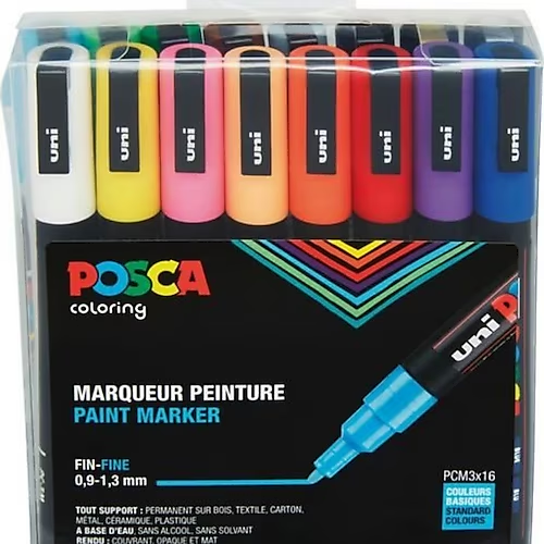 Uni Posca PC-3M Boyama Markörü 0.9-1.3 mm Ana Renkler 16'lı Set