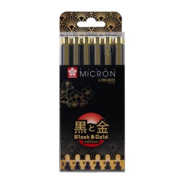 Sakura Pigma Micron Teknik ve İllüstrasyon Çizim Kalem Seti Siyah Gold Edition 6'lı
