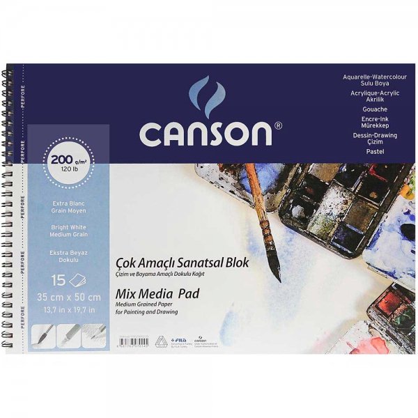 Canson Mix Media Çok Amaçlı Resim Defteri 35x50 cm 200 gr 15 Sayfa