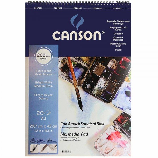 Canson Mix Media Pad Çok Amaçlı Resim Defteri A3 200 gr 20 Sayfa