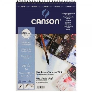 Canson Mix Media Pad Çok Amaçlı Resim Defteri A4 200 gr 20 Sayfa