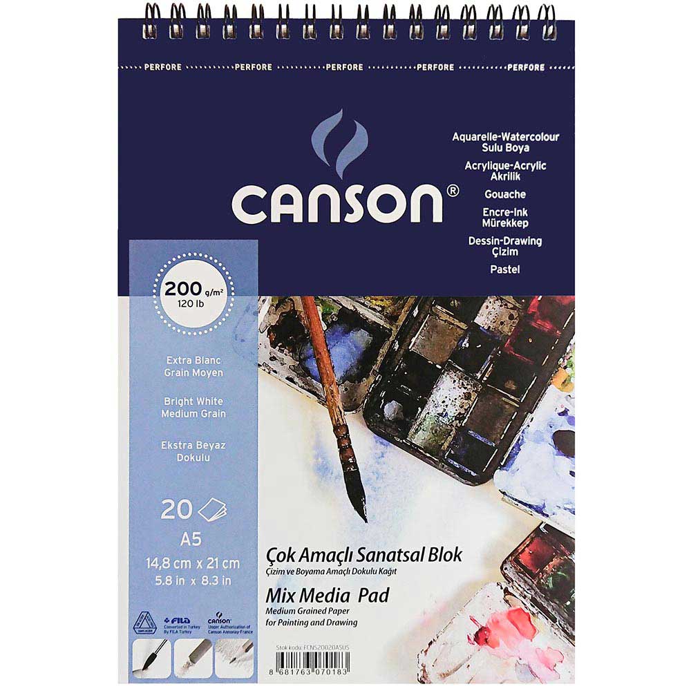 Canson Mix Media Pad Çok Amaçlı Resim Defteri A5 200 gr 20 Sayfa