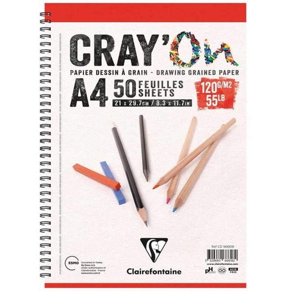 Clairefontaine Cray'On Çizim Blok A4 Yandan Spiralli 120 gr. 50 Yaprak
