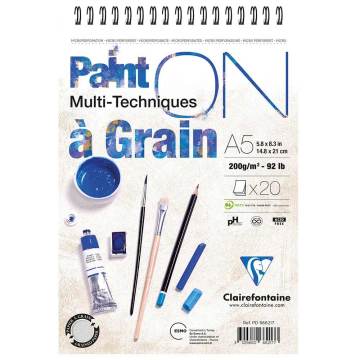 Clairefontaine Paint'On Çok Amaçlı Çizim Blok A5 Üstten Spiralli 200 gr. 20 Yaprak