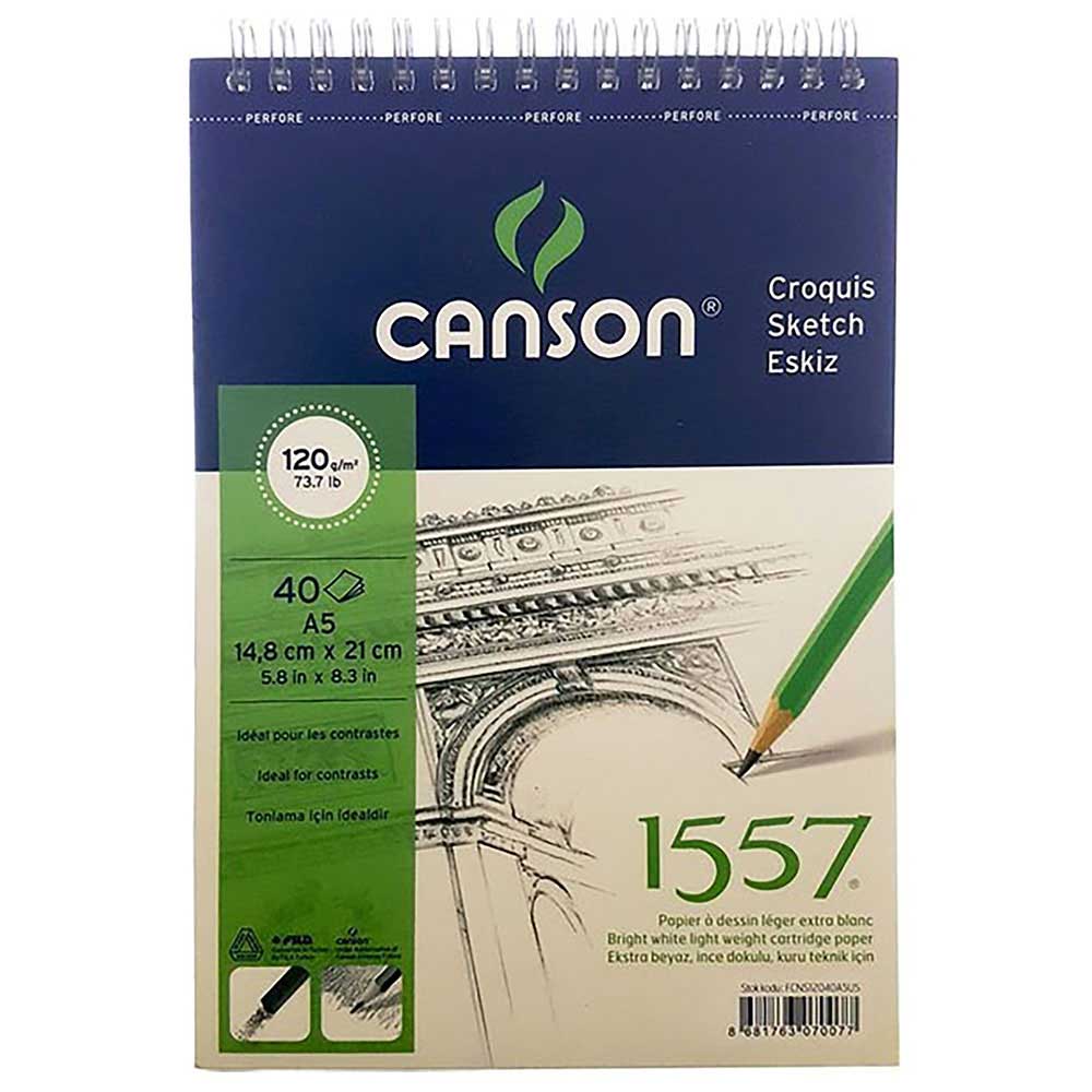 Canson 1557 Eskiz Defteri 120 gr. Üstten Spiralli A5 40 Sayfa