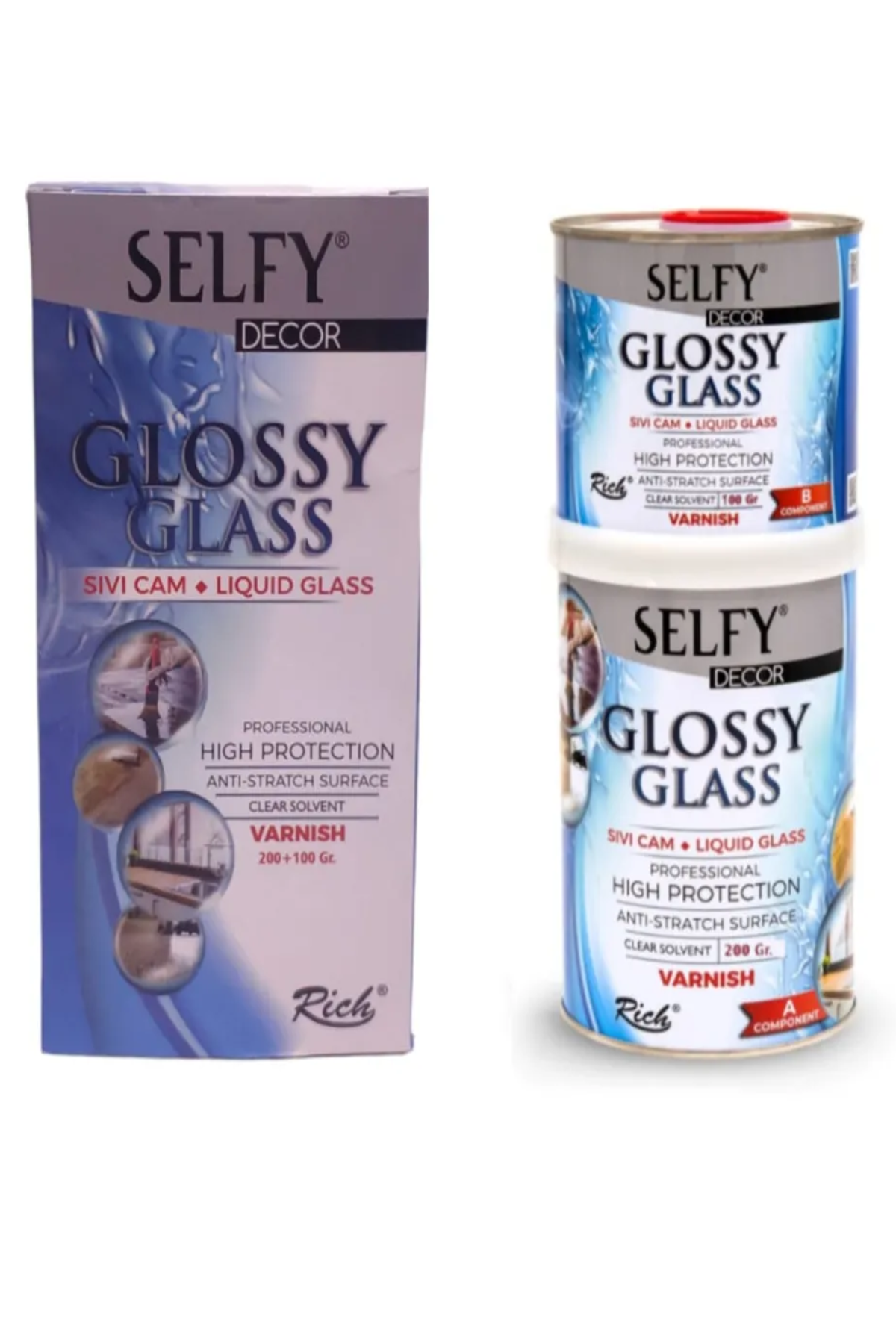 Rich Selfy Decor Glossy Glass Sıvı Cam Vernik 200+100ml