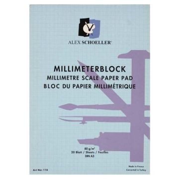 Alex Schoeller Milimetrik Blok A3 20 Sayfa Mavi