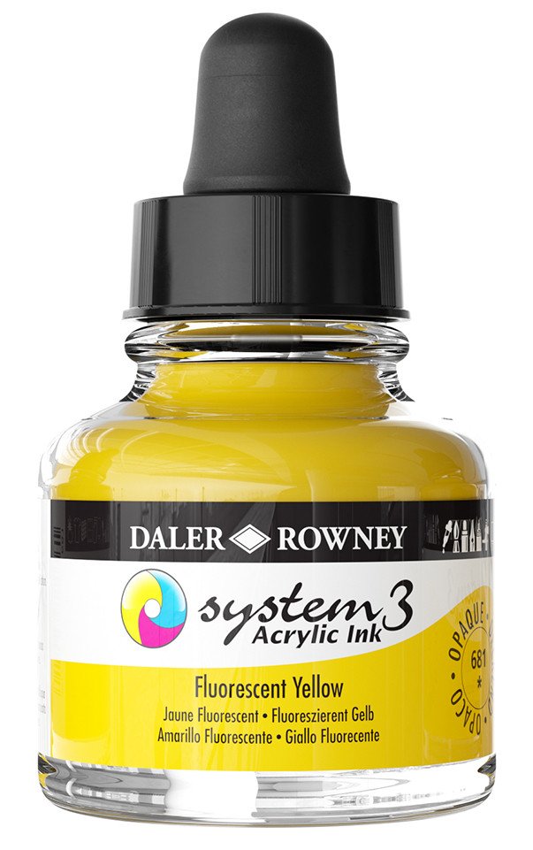 Daler Rowney System 3 Sıvı Akrilik Mürekkep Boya 29.5ml 681 Flourecent Yellow