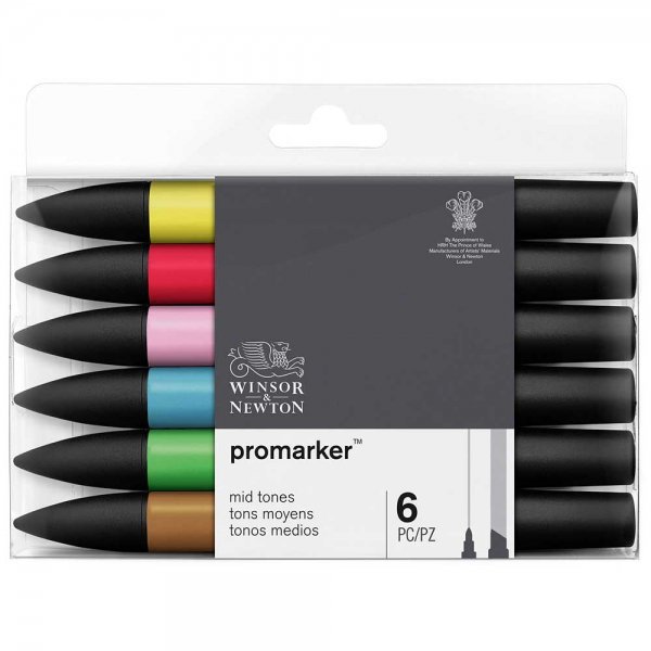 Winsor & Newton Promarker Mid Tones (Ara Tonlar) 6'lı Set