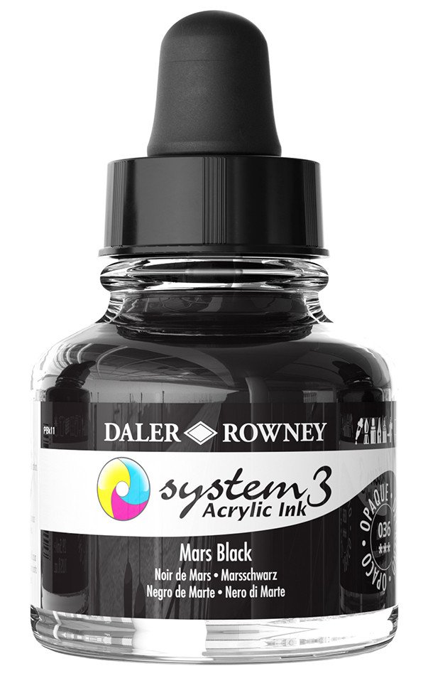 Daler Rowney System 3 Sıvı Akrilik Mürekkep Boya 29.5ml 036 Mars Black