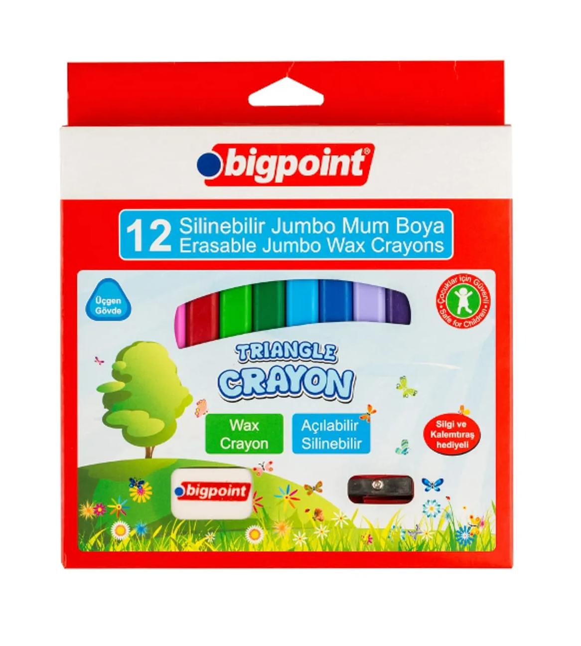 Bigpoint Silinebilir Jumbo Pastel Mum Boya 12 Renk Silgi+Kalemtraş Hediyeli