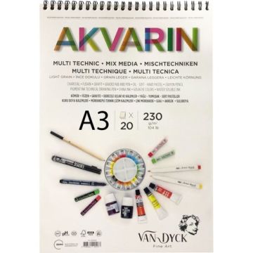 Van Dyck Akvarin Çok Amaçlı Defter A3 230GR Spiralli 20 Yaprak