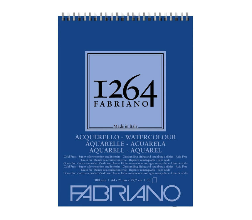 Fabriano 1264 Watercolour Suluboya Defteri 300 gr A4 30 yp Üstten Spiralli