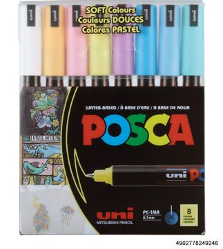 Uni Posca PC-1MR Boyama Markörü 0.7 mm Pastel Renkler 8'li Set