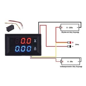 Dijital Voltmetre Dijital Ampermetre DC 100V 10A Gerilim Akım