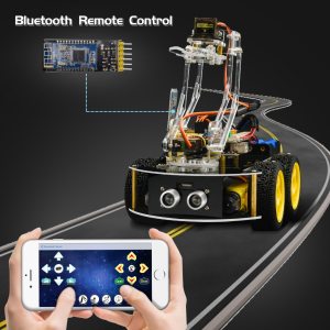 Keyestudio 4WD Mekanik Kol Robot Akıllı Araba / Android ve IOS