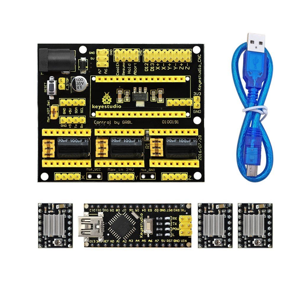 Keyestudio CNC Kit (CNC Shield V4.0 + Nano 3.0 + 3xA4988 Sürücü/GRBL uyumlu)