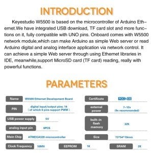 Keyestudio W5500 Ethernet Geliştirme Kartı (POE'siz)