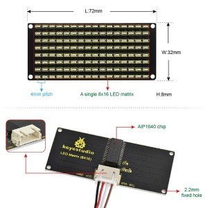 Keyestudio 8x16 LED Dot Matrix Kartı ile PH 2.54 Konnektör + Arduino için 4Pin Kablo