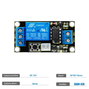 Keyestudio Buton Kontrollü Tek Kanallı 12V Röle Modülü - Arduino için