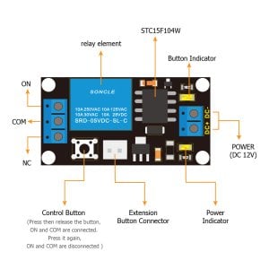 Keyestudio Buton Kontrollü Tek Kanallı 12V Röle Modülü - Arduino için