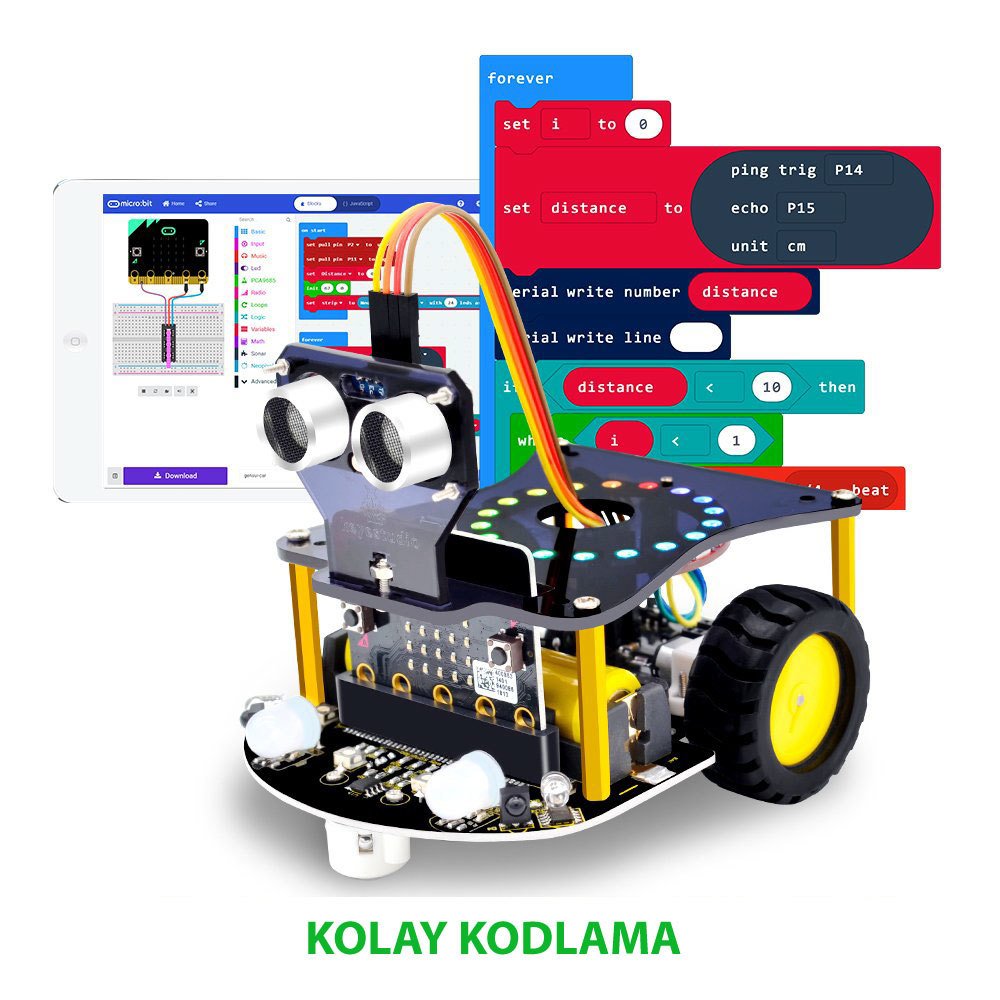 Keyestudio Micro:Bit Mini Akıllı Robot Araba V2.0 (Micro:Bit Kartı Sete Dahil Değildir!)