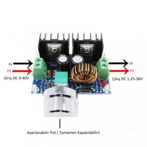 Ayarlanabilir Potlu XL4016 DC-DC 8A 40V PWM Voltaj Düşürücü