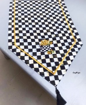 Yağlı Boya Desenli Sarı Lale Nakış Runner